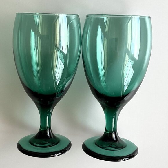 LIBBEY VINTAGE GREEN WINE GLASSES SET OF 2 - Picture 4 of 8